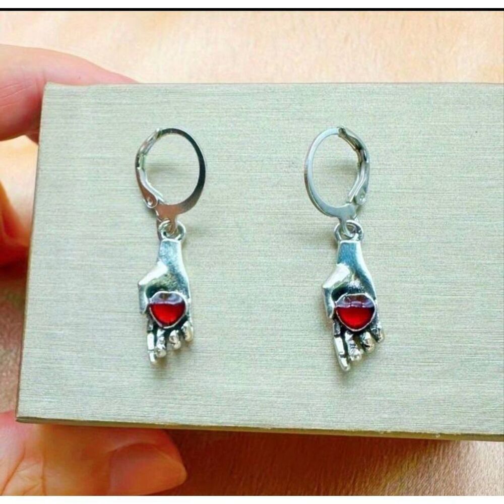 Heart in Hand Huggie Earrings